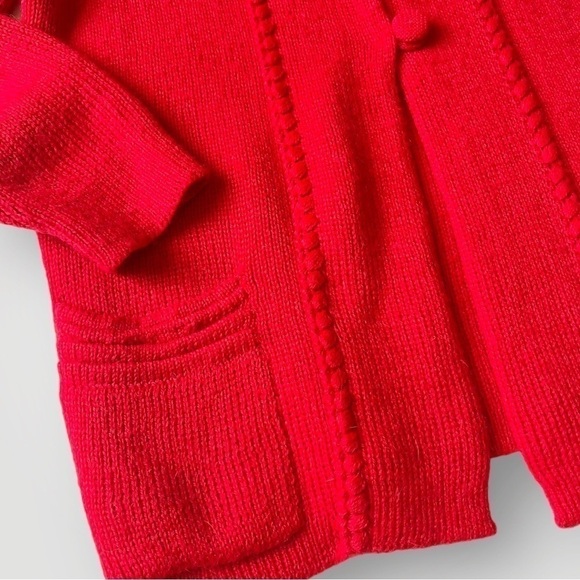 Manos Andinas Baby Alpaca Red Cardigan Sweater Soft Mock Neck Pockets M - Picture 8 of 13